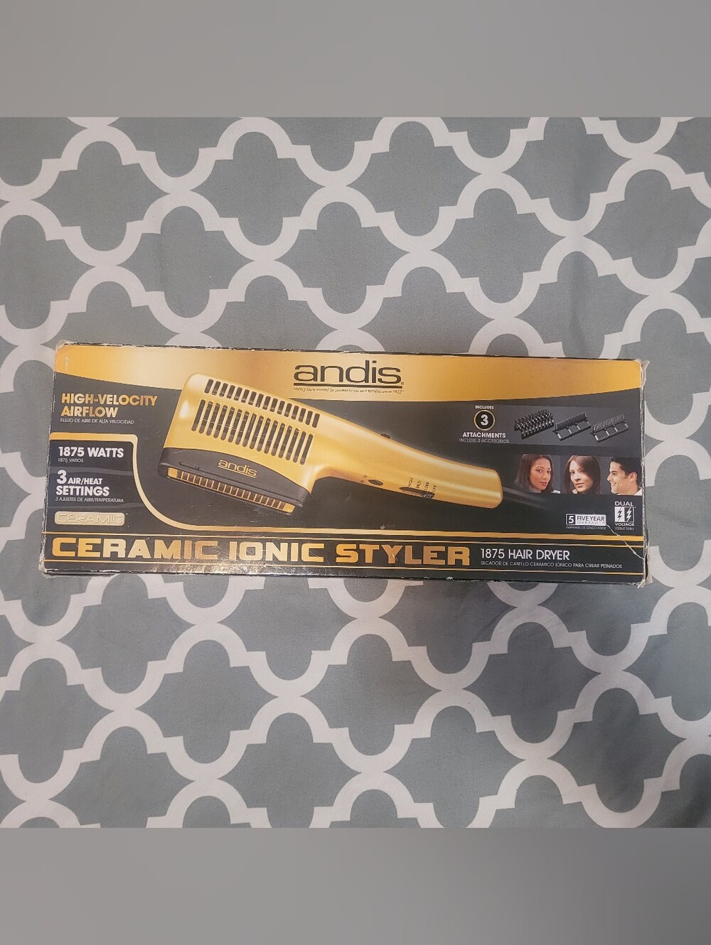 Andis High Velocity Airflow Ceramic Ionic Sstyler 1875 Hair Dryer No Attachments